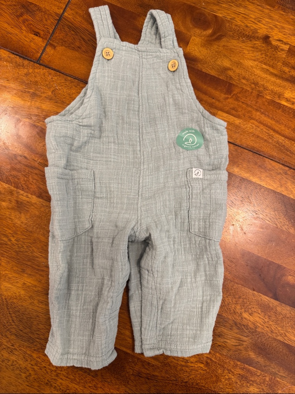 Sage Green Muslin Kids Overalls with Wooden Buttons